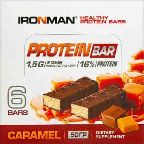 Батончик протеиновый IronMan Protein Bar с коллагеном Карамель 6шт*50г арт. 980024