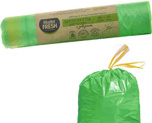 Биопакеты для мусора Master Fresh с завязками биоразлагаемые салатовые 35л 15шт арт. 950942