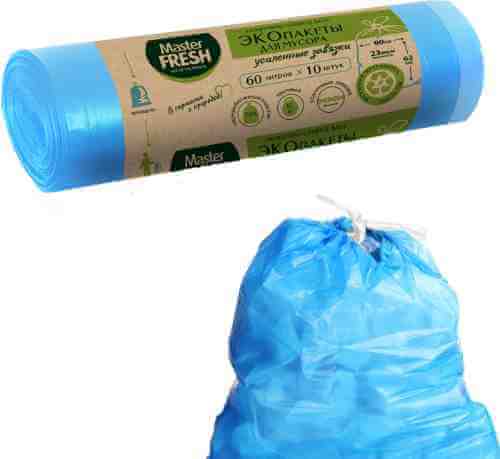 Экопакеты для мусора Master Fresh Recycling с усиленными завязками голубые 60л 10шт арт. 1032403