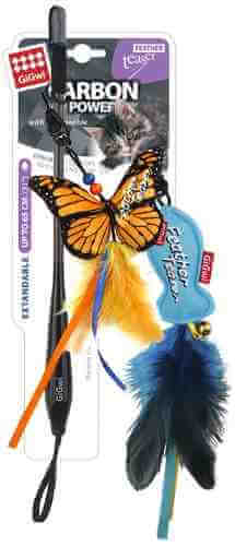Игрушка для кошек GiGwi Carbon Power Дразнилка телескопическая бабочка + мышка 30см арт. 1190569