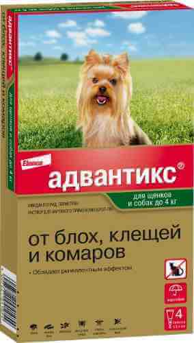 Капли для щенков и собак Bayer Адвантикс до 4кг от блох клещей и комаров 4 пипетки*0.4мл арт. 1206740