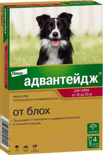 Капли для собак Bayer Адвантейдж 10-25кг от блох 4 пипетки*2.5мл арт. 1206727