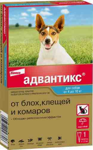 Капли для собак Bayer Адвантикс 4-10кг от блох и клещей 1 пипетка*1мл арт. 1206736