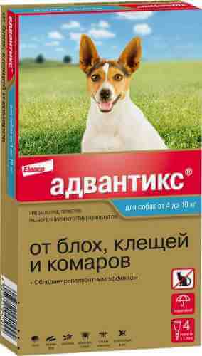 Капли для собак Bayer Адвантикс 4-10кг от блох клещей и комаров 4 пипетки*1мл арт. 1206737