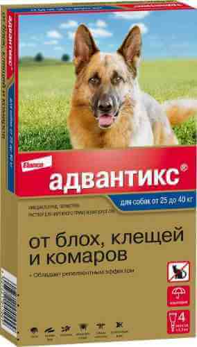 Капли для собак Bayer Адвантикс более 25кг от блох клещей и комаров 4 пипетки*4мл арт. 1206738