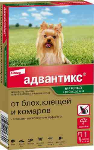 Капли для собак Bayer Адвантикс до 4кг от блох и клещей 1 пипетка*0.4мл арт. 1206739