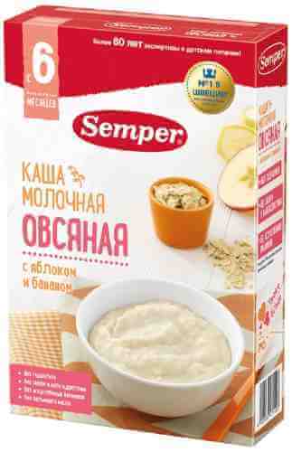 Каша Semper Овсяная с яблоком и бананом молочная с 6 месяцев 180г арт. 1022487