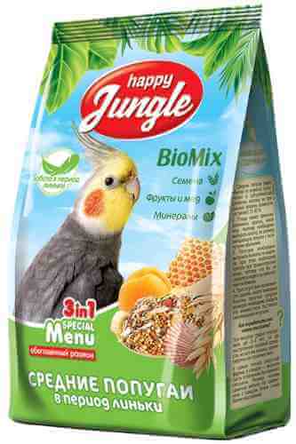 Корм для птиц Happy Jungle для средних попугаев при линьке 500г арт. 1196128