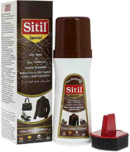 Краска для обуви Sitil жидкая водостойкая с эффектом блеска для обуви из гладкой кожи темно-коричневая 100мл арт. 1179918