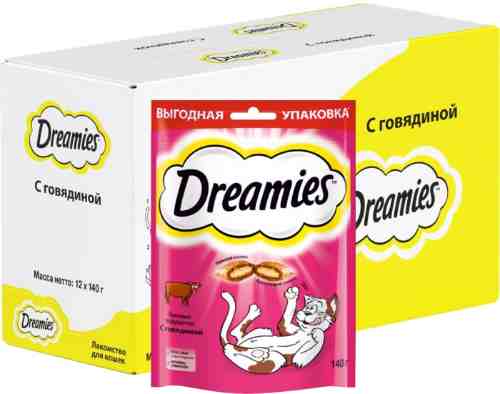 Лакомство для кошек Dreamies подушечки с говядиной 140г (упаковка 3 шт.) арт. 318263pack