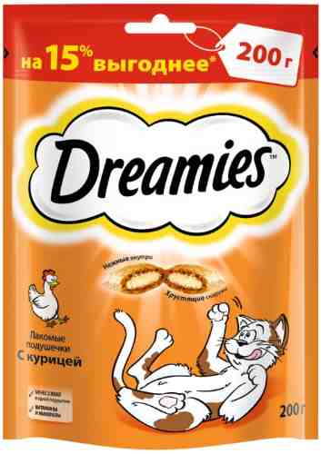 Лакомство для кошек Dreamies подушечки с курицей 200г арт. 1034361