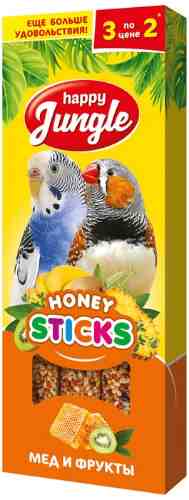 Лакомство для птиц Happy Jungle Палочки мед + фрукты 3шт 90г арт. 1190497