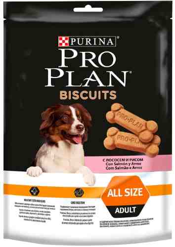 Лакомство для собак Pro Plan Biscuits All Size Adult с лососем и рисом 175г арт. 963265