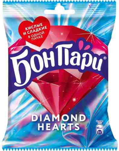 Мармелад Бон Пари Diamond Hearts жевательный с кислым и сладким вкусами 65г арт. 1047979