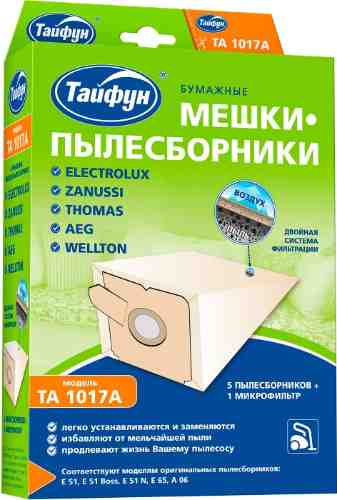 Мешок-пылесборник Тайфун TA 1017A бумажный для пылесосов 5шт + 1 микрофильтр арт. 1177160