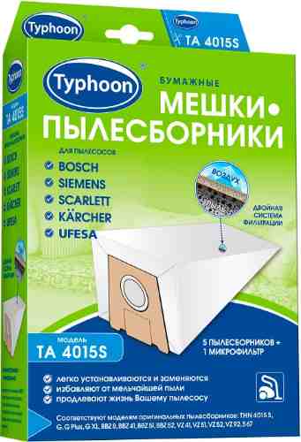 Мешок-пылесборник Тайфун TA 4015S бумажный для пылесосов 5шт + 1 микрофильтр арт. 1177157