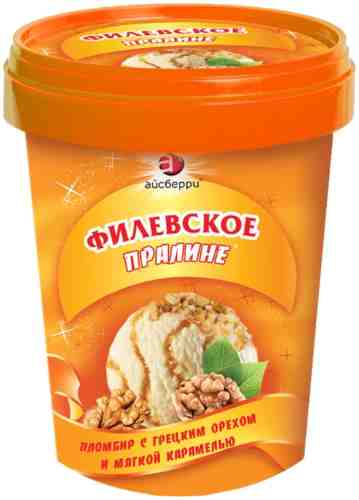 Мороженое Филевское Пломбир Пралине с грецким орехом и мягкой карамелью 550г арт. 696180