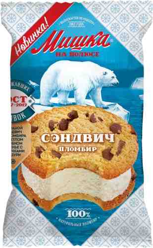 Мороженое Мишка на Полюсе Пломбир с ароматом ванили в сдобном печенье 12% 85г арт. 970097