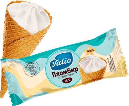 Мороженое Valio пломбир с ароматом ванили в вафельном сахарном рожке с молочным шоколадом 90г арт. 1049352
