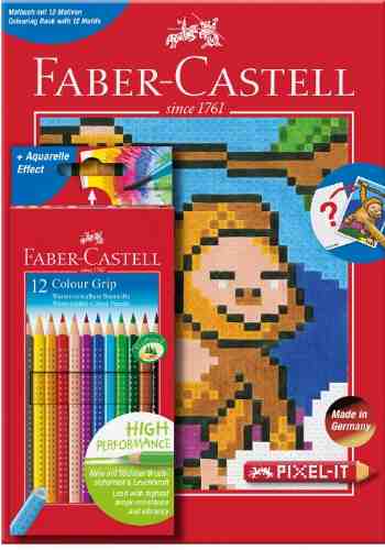 Набор для рисования Faber-Castell Grip карандаши 12 цветов + книга-раскраска Pixel арт. 986454