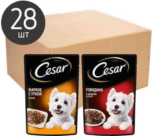Набор влажных кормов для собак Cesar Два вкуса желе 14шт*85г и ломтики в соусе 14шт*85г арт. 1172835