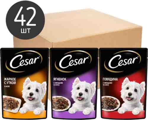 Набор влажных кормов для собак Cesar Три вкуса желе 14шт*85г и ломтики в соусе 28шт*85г арт. 1172849
