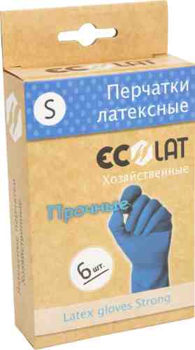 Перчатки EcoLat Хозяйственные латексные синие размер S 6шт арт. 982379