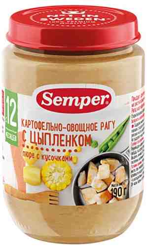 Пюре Semper Картофельно-овощное рагу с цыпленком с 12 месяцев 190г арт. 392272