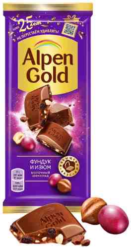 Шоколад Alpen Gold Молочный Фундук и изюм 85г арт. 969560