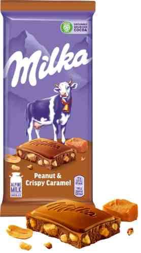 Шоколад Milka Молочный с арахисом и кусочками хрустящей карамели 90г арт. 548371