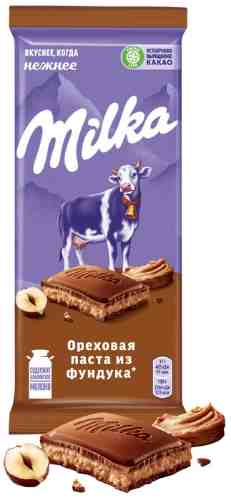 Шоколад Milka Молочный с начинкой ореховой пасты из фундука и с дробленым фундуком 85г арт. 1027340