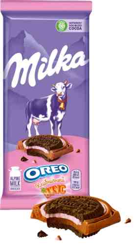 Шоколад Milka молочный с печеньем Oreo и начинкой со вкусом клубники 92г арт. 1099359