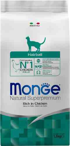 Сухой корм для кошек Monge Cat Hairball для выведения шерсти из желудка с курицей 1.5кг арт. 1048476