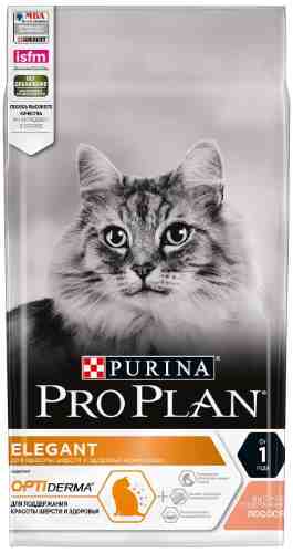Сухой корм для кошек Pro Plan Optiderma Elegant с лососем 1.5кг арт. 860337