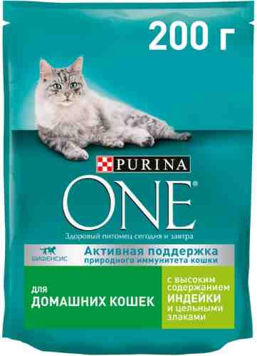 Сухой корм для кошек Purina ONE с индейкой и цельными злаками 200г (упаковка 2 шт.) арт. 307663pack