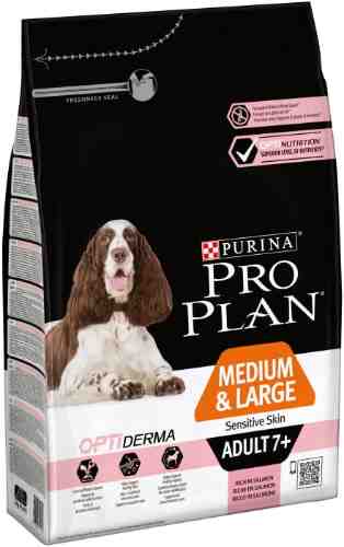 Сухой корм для пожилых собак Pro Plan Optiderma Medium&Large Adult 7+ с лососем 3кг арт. 860745