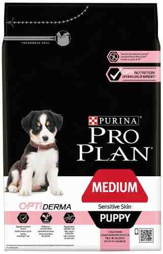 Сухой корм для щенков Pro Plan Optiderma Medium Puppy Sensitive Skin для средних пород для здоровья кожи и шерсти с лосо арт. 860347
