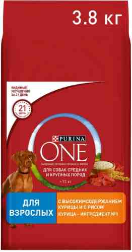 Сухой корм для собак Purina ONE с курицей и рисом 3.8кг арт. 875236