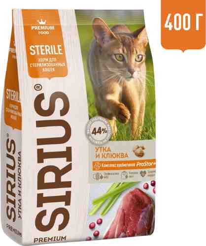 Сухой корм для стерилизованных кошек Sirius Утка с клюквой 400г арт. 1214117