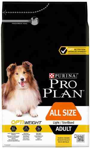 Сухой корм для стерилизованных собак Pro Plan Opti Weight All Size Adult Light/Sterilised для контроля веса с курицей 3к арт. 694936