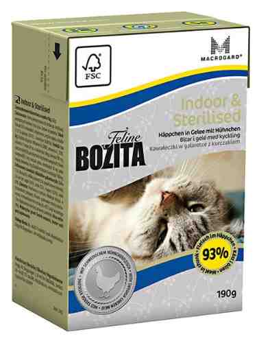 Влажный корм для кошек Bozita Indoor&Sterilised кусочки в желе с курицей 190г арт. 871348