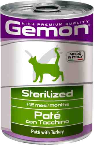 Влажный корм для кошек Gemon Cat Sterilised для стерилизованных кошек паштет индейка 400г арт. 995425
