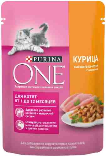 Влажный корм для кошек Purina ONE с курицей и морковью 75г арт. 873792