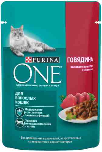 Влажный корм для кошек Purina ONE сговядиной и морковью 75г арт. 869406