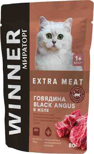 Влажный корм для кошек Winner Extra Meat Говядина Black Angus в желе 80г арт. 1122548