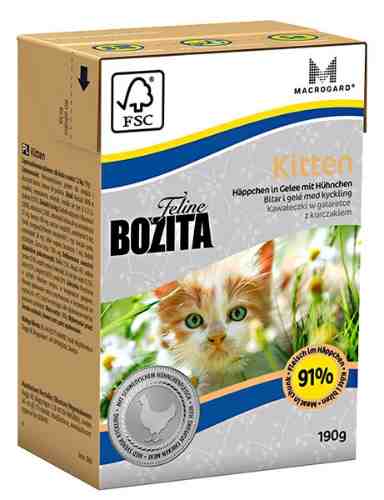 Влажный корм для котят Bozita Kitten кусочки в желе с курицей 190г арт. 871346