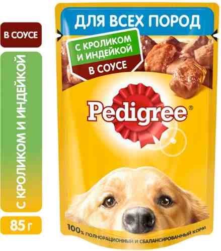 Влажный корм для собак Pedigree для всех пород с кроликом и индейкой в соусе 85г арт. 988484