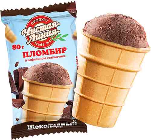 Мороженое Чистая Линия Пломбир шоколадный в вафельном стаканчике 80г арт. 712015