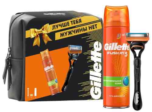 Подарочный набор Gillette Fusion Бритва с 1 сменной кассетой с 5 лезвиями и Гель для бритья 200мл арт. 1136111