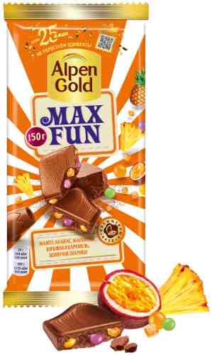 Шоколад Alpen Gold Max Fun Манго Ананас Маракуйя Взрывная карамель и шипучие шарики 150г арт. 969951